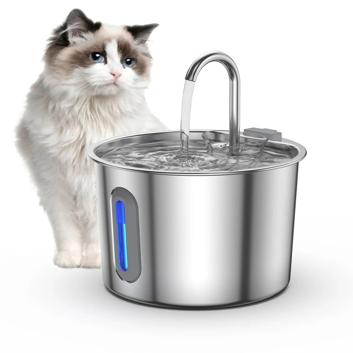 Fuente de agua para gatos de acero inoxidable 2,2 L con grifo